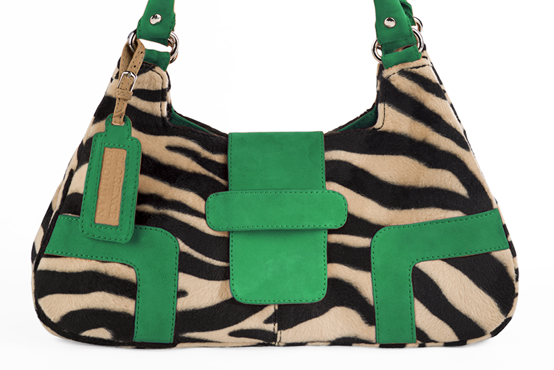 Dress handbag in animal print and emerald green - Profile view